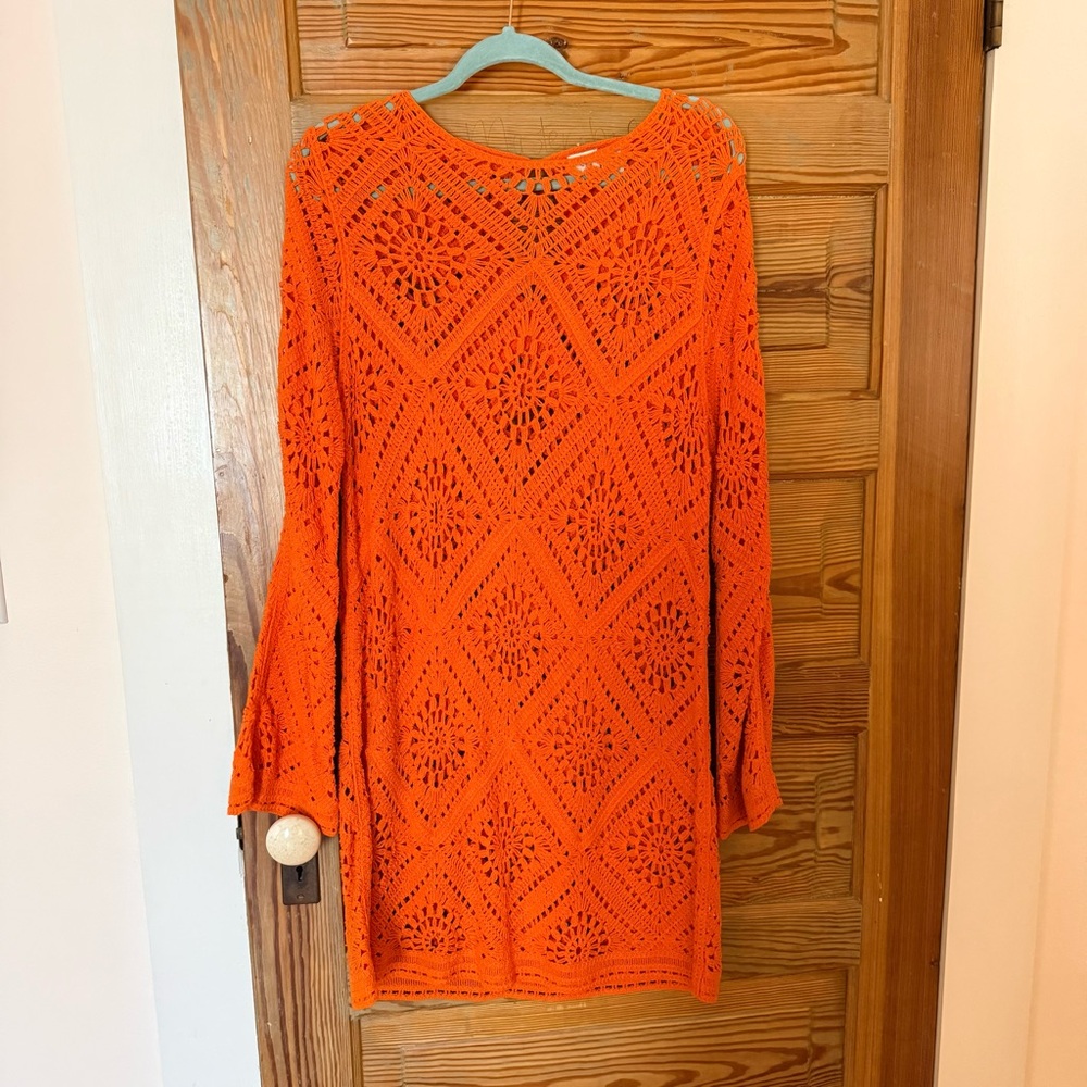 Joie Orange Crochet Cover-Up Dress | Size M